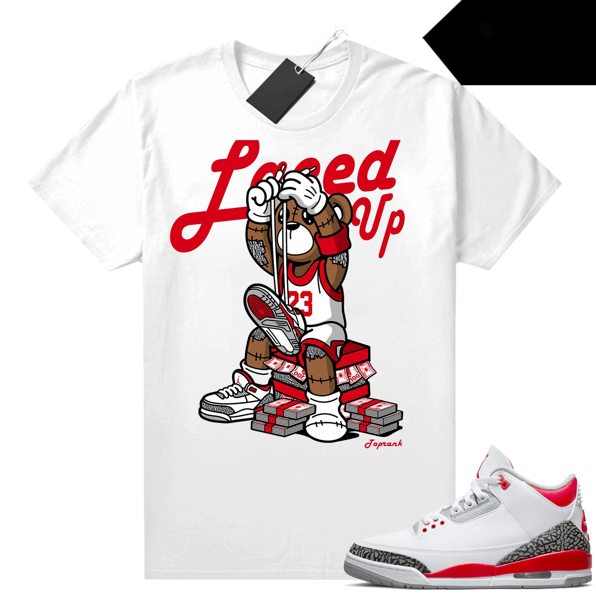 

Fire Red 3s Shirts Sneaker Match White Laced Up Bear Men's Clothing 100% Cotton Unisex Graphic T Shirts For Men