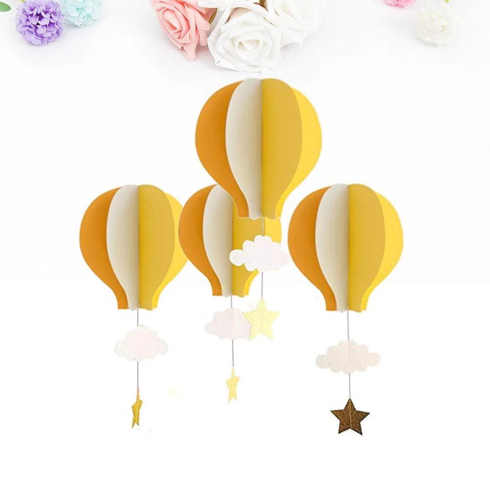 4 Pcs 3D Hot Air Balloon Pendant Cloud Decorations Wedding Balloons Paper Lanterns Baby Nursery Shower