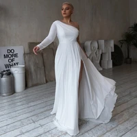 weilinsha a line side slit plus size wedding dress asymmetry full sleeve pears o neck chiffon long bridal gowns custom made