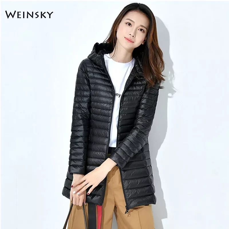 New2022 Women Ultralight Thin Down Long Jacket White Duck Down Hooded Jackets Long Sleeve Warm Coat Parka Female Portable Outwea