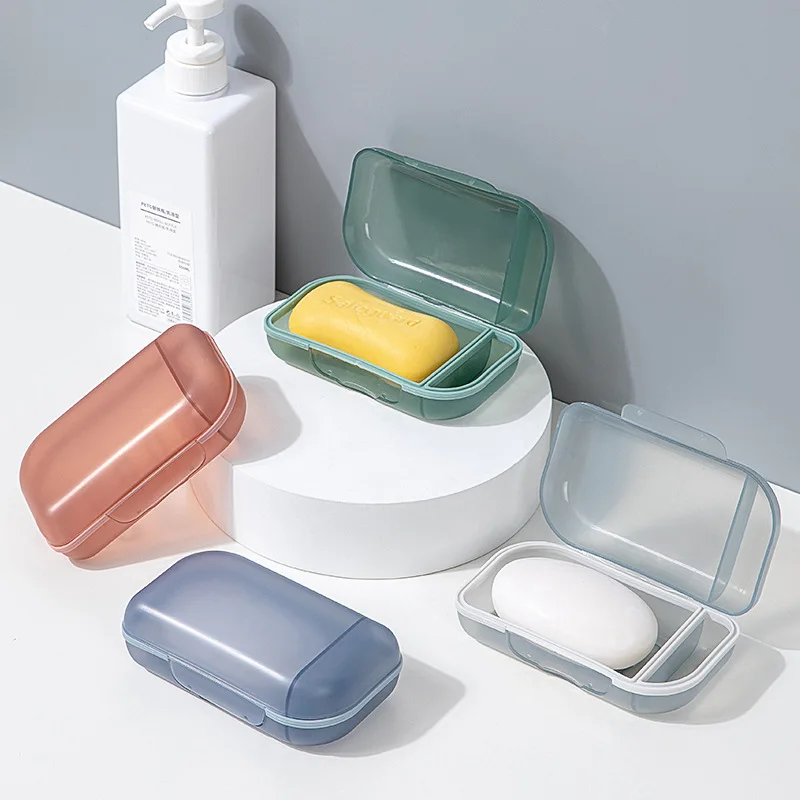 

Bathroom Supplies 1Pcs Portable Translucent Sealed With Lid Multi-function PP/TPR for Travel Soap Dishes