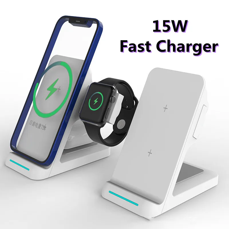 

3 in 1 Magnetic Wireless Charger 15W Fast Charging Stand for Samsung S20/21 Iphone 12/13/13 Pro Max for Apple Watch for Airpods