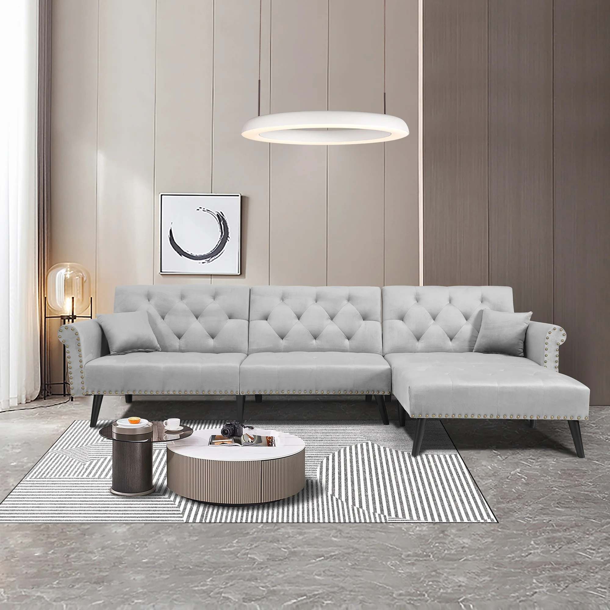 

Convertible Sofa bed sleeper Light grey velvet（W223S00002、W223S00456、W223S00708）