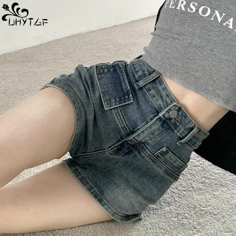 

Джинсовые шорты UHYTGF для женщин, модные штаны с завышенной талией для девушек, модные уличные джинсовые шорты в стиле ретро, лето