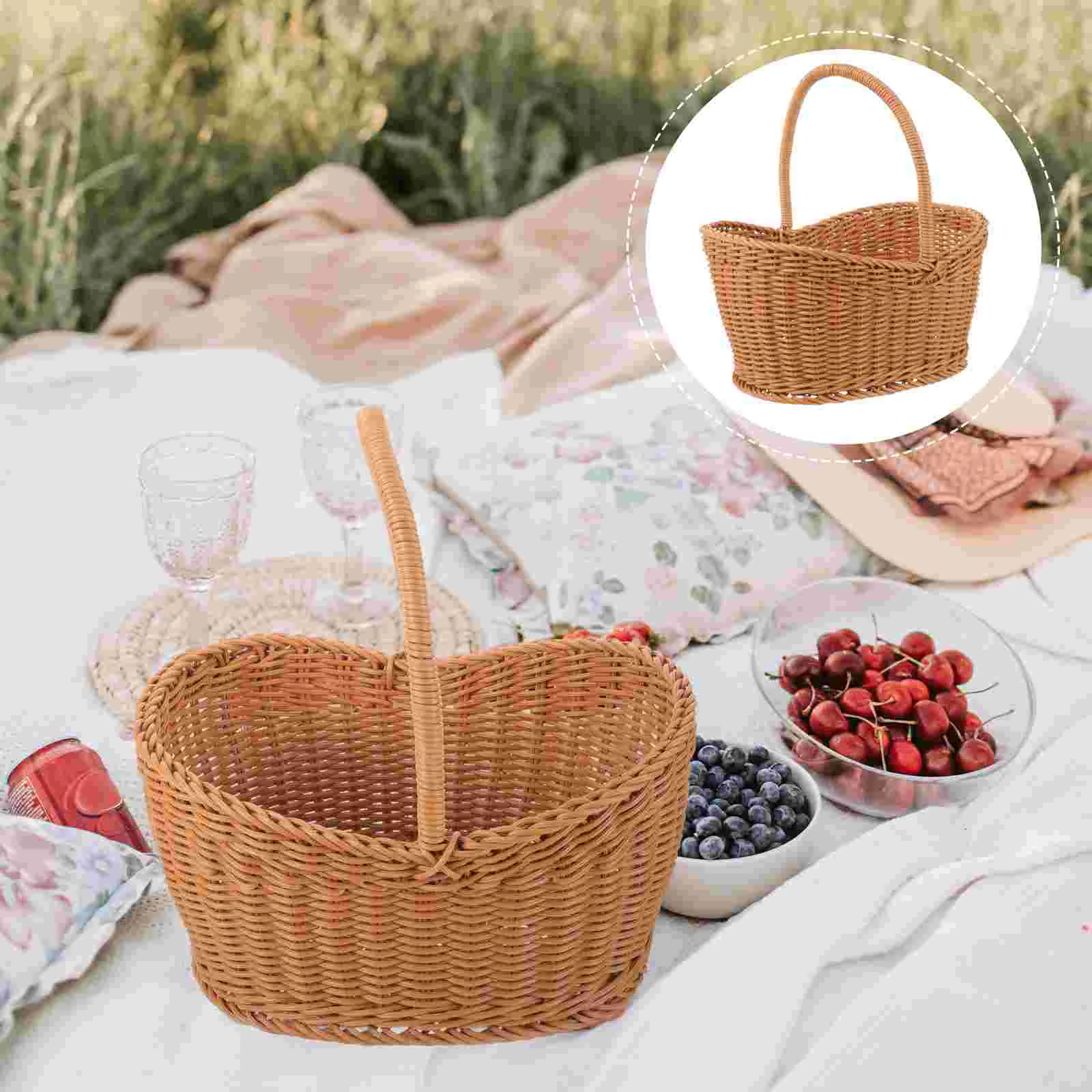 

Woven Hand Basket Party Bread Hand-made Vegetable Travel Snack Container Snacks Shop Fruits Imitation Rattan Serving
