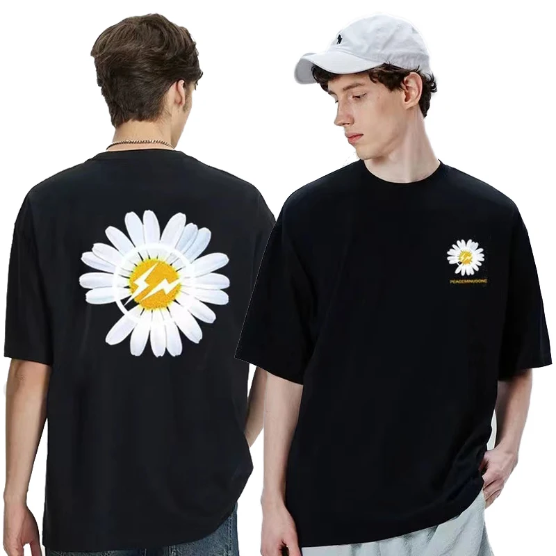 

Футболка Мужская/женская с цветочным принтом, 100% хлопок, оверсайз