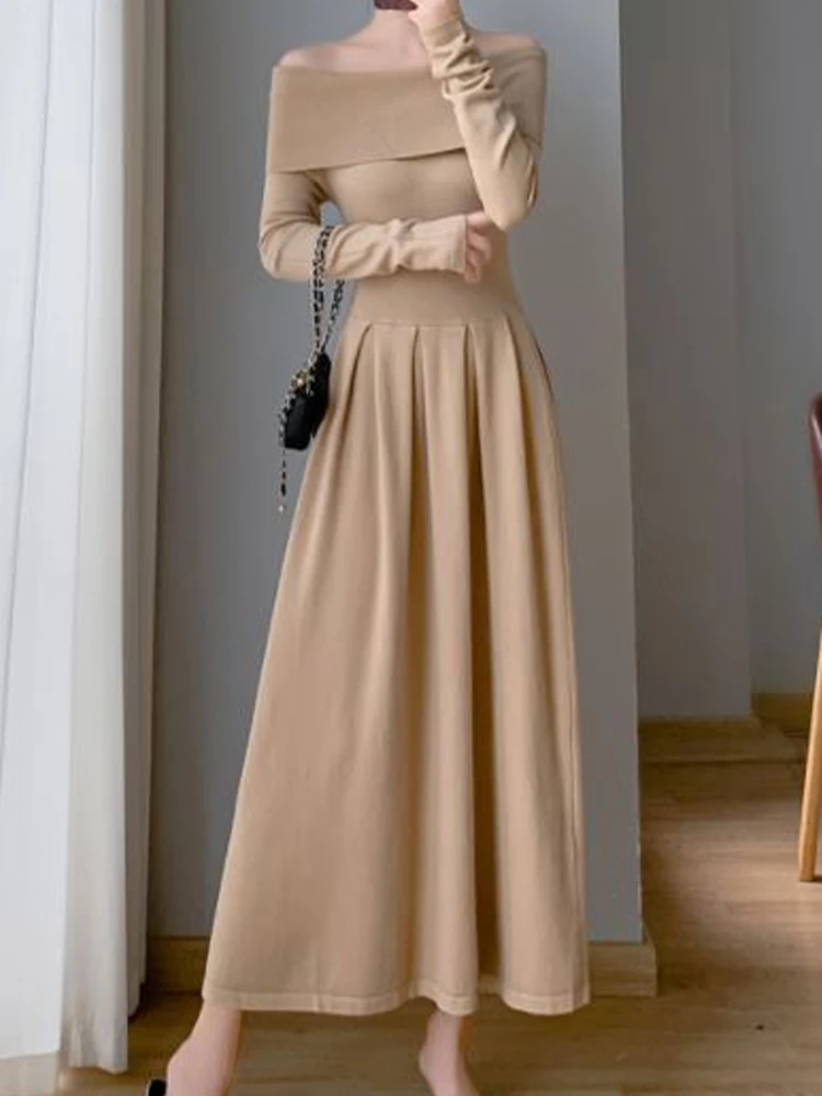 

Элегантное трикотажное платье с одним вырезом и длинным рукавом, облегающее платье, осень 2023, Новая модная женская одежда