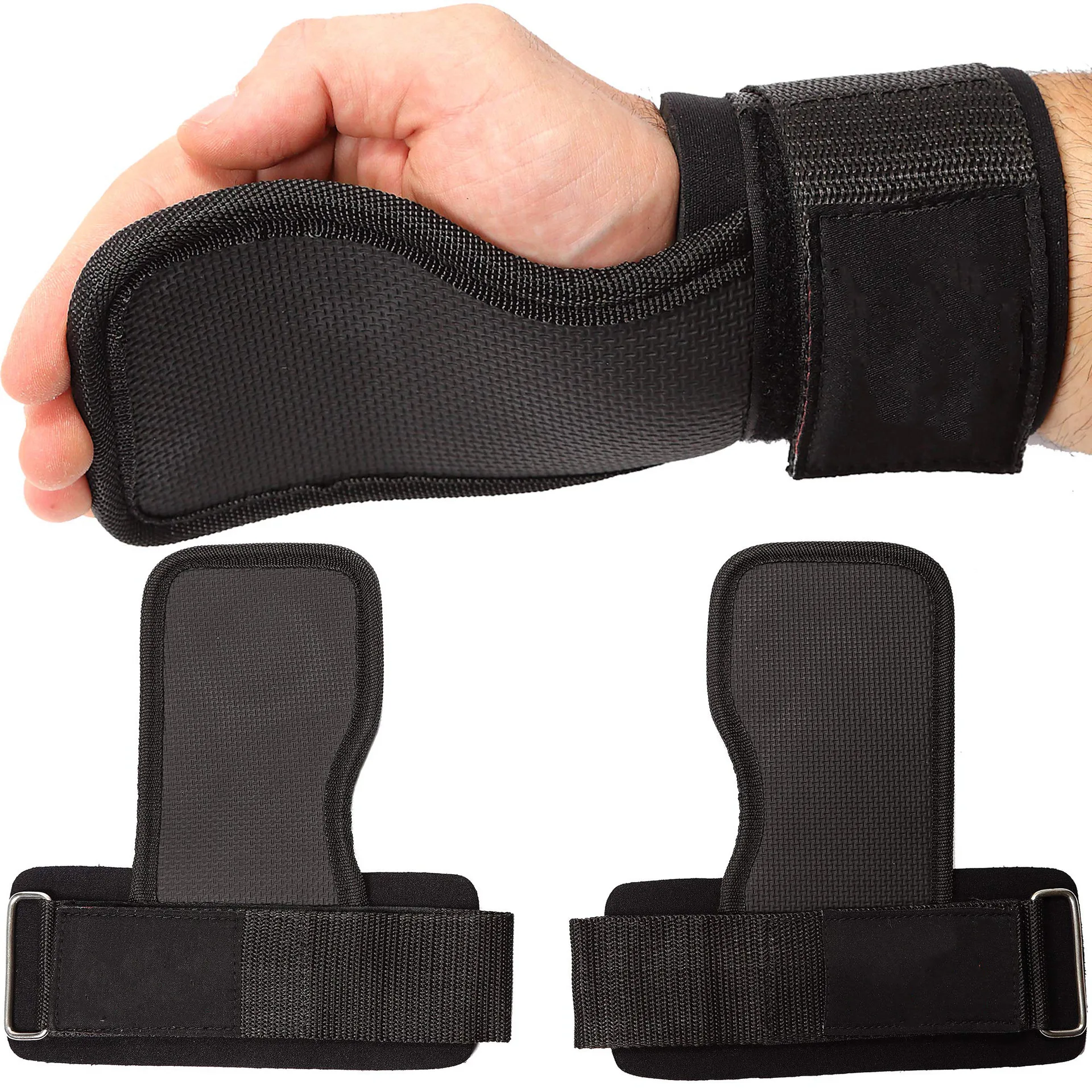 

Weight Lifting Hand Grips Workout Pads with with Built in Adjustable Wrist Support Wraps for Power Lifting