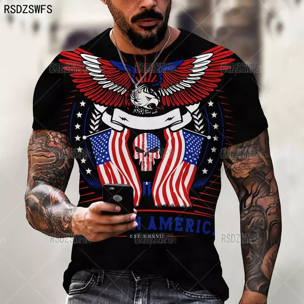 

NEW IN Flag Trendy American Eagle Print T Shirt Men Summer Street Hip Hop Clothes Loose Casual O Neck Sport Short Sleeve Tees To
