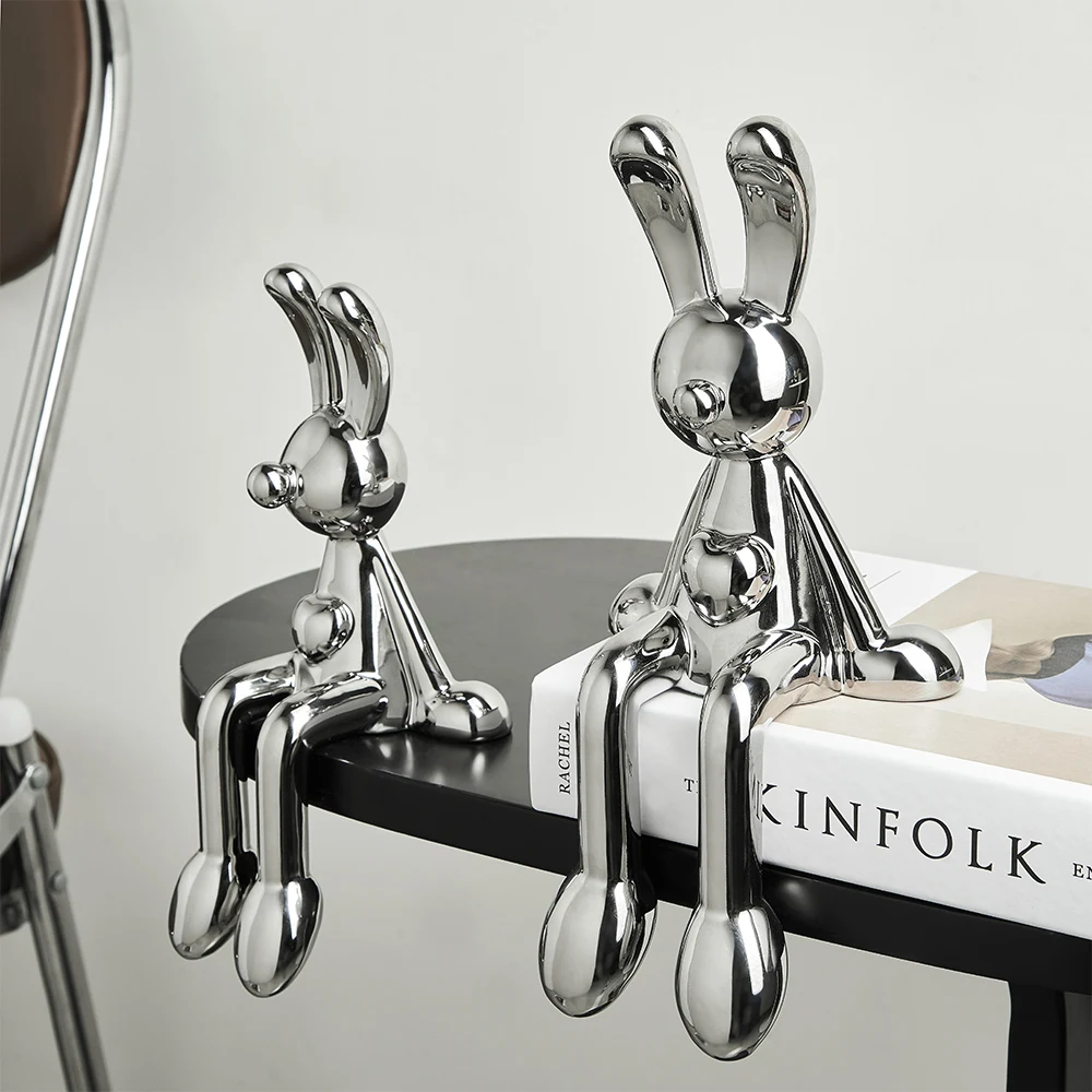 

Modern Home Decoration Electroplated Rabbit Table Decoration Living Room Accessoires Miniatures Kawaii Ceramic Desk Decor Gift