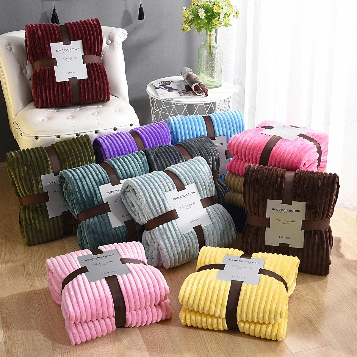

Soft Fluffy Striped Flannel Blankets For Beds Faux Fur Mink Throw Coral Fleece Bed Cover Sofa Cover Bedspread Blankets