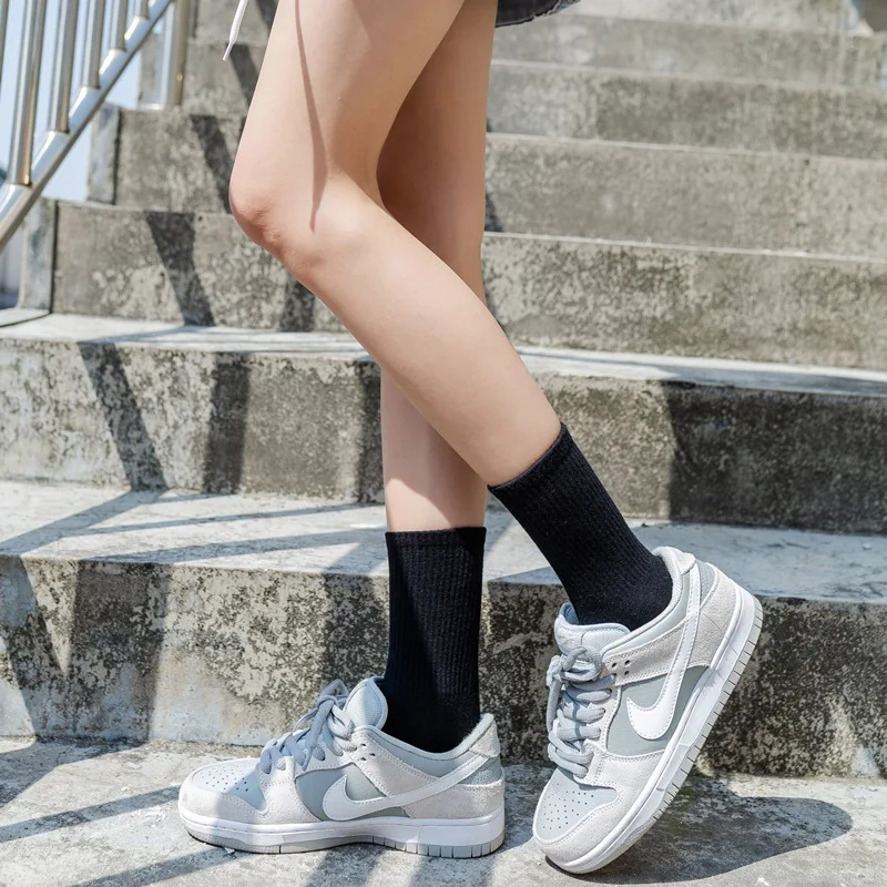 Harajuku Summer Socks Women Girls Colorful Middle Tube Cotton Breathable Soft Sock Floor Skateboard Students Sport Pink Sock