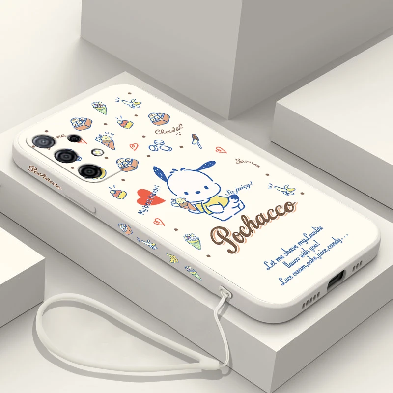 Милый чехол Pochaccos Cinnamorolls для Samsung Galaxy S24 S23 S22 S21 S20 Note 20 Lite Ultra Plus FE 4G 5G с ремешком на