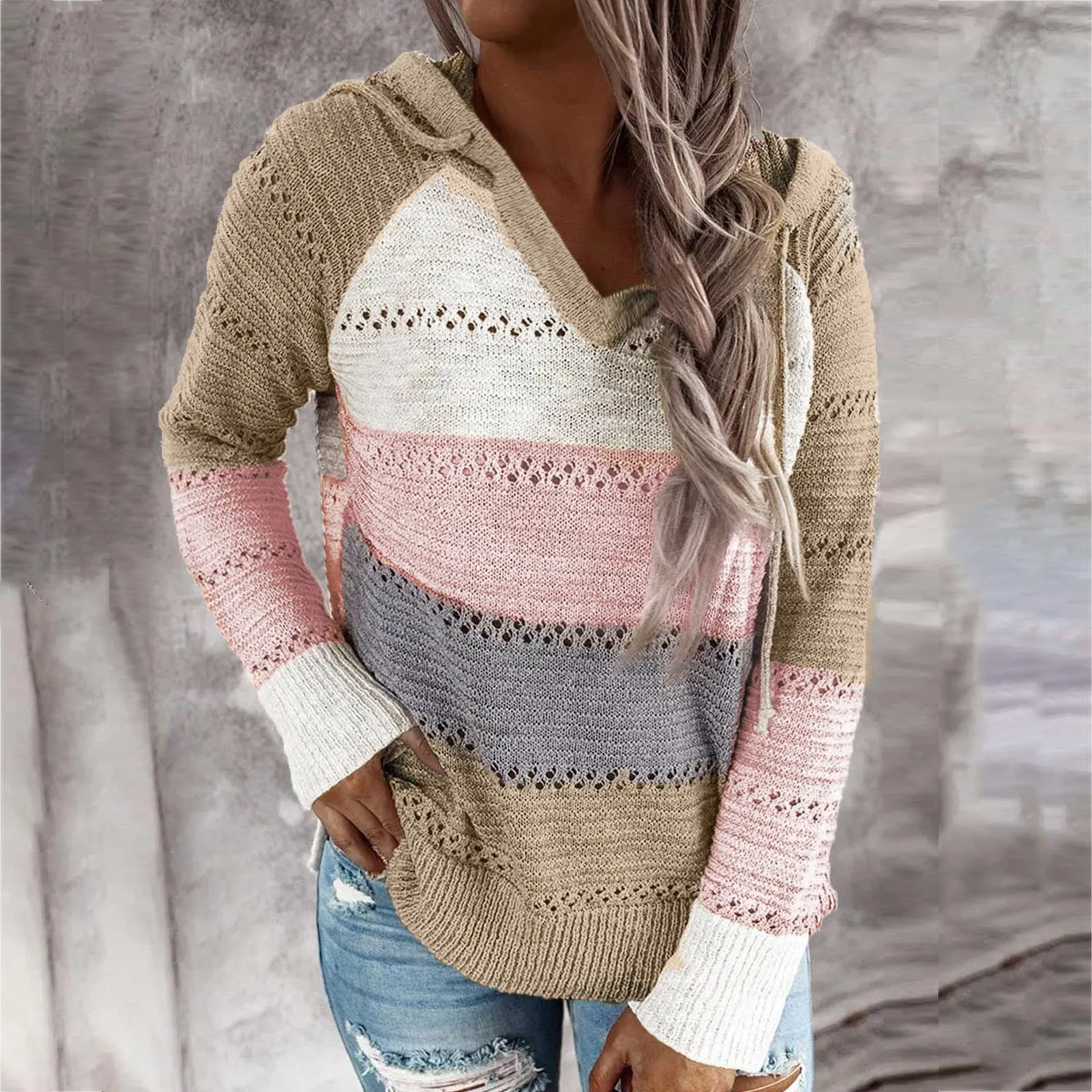 

Женский трикотажный пуловер свободного покроя, с длинным рукавом