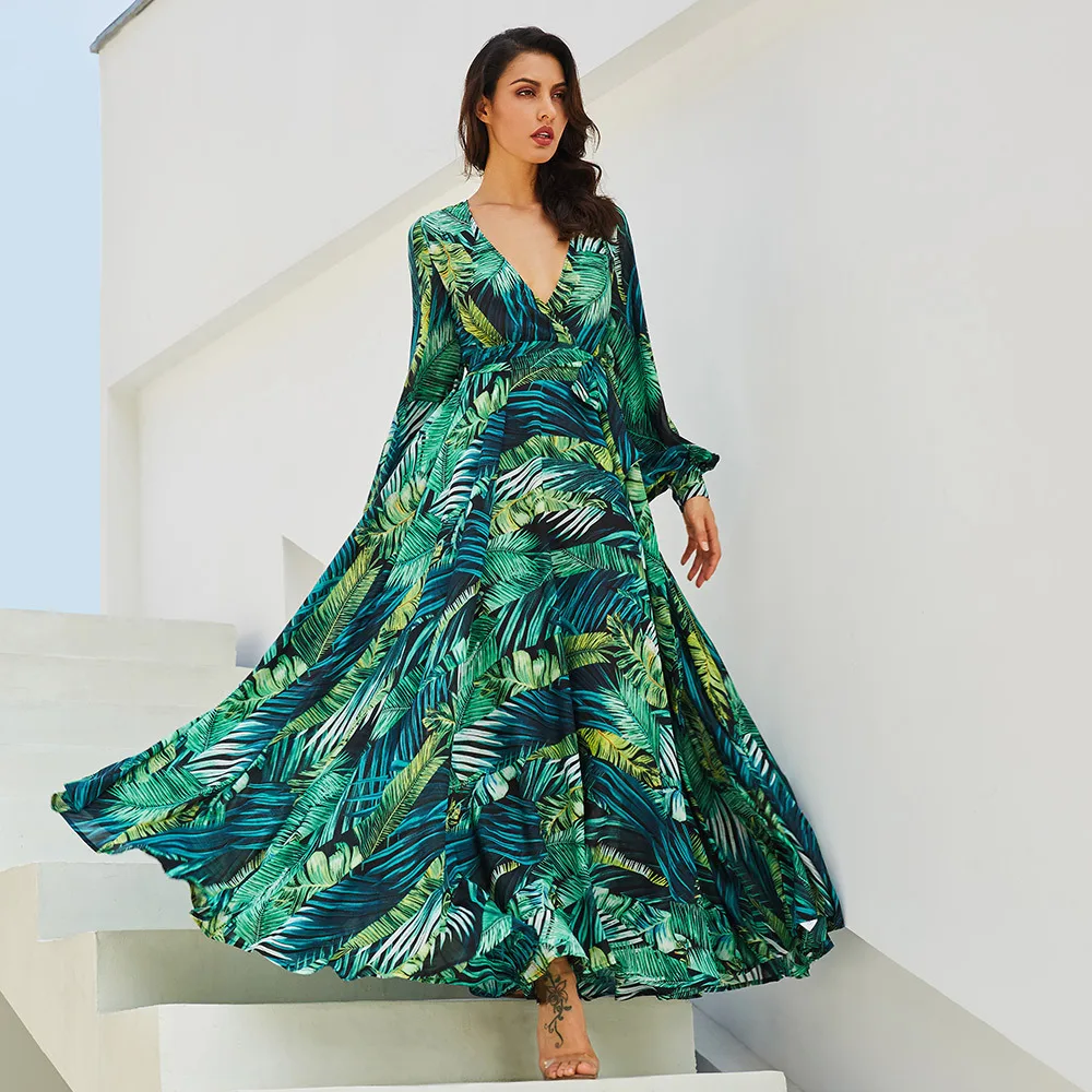 

2022 Spring/Summer Women's Lantern Sleeves Red Leaf Dress