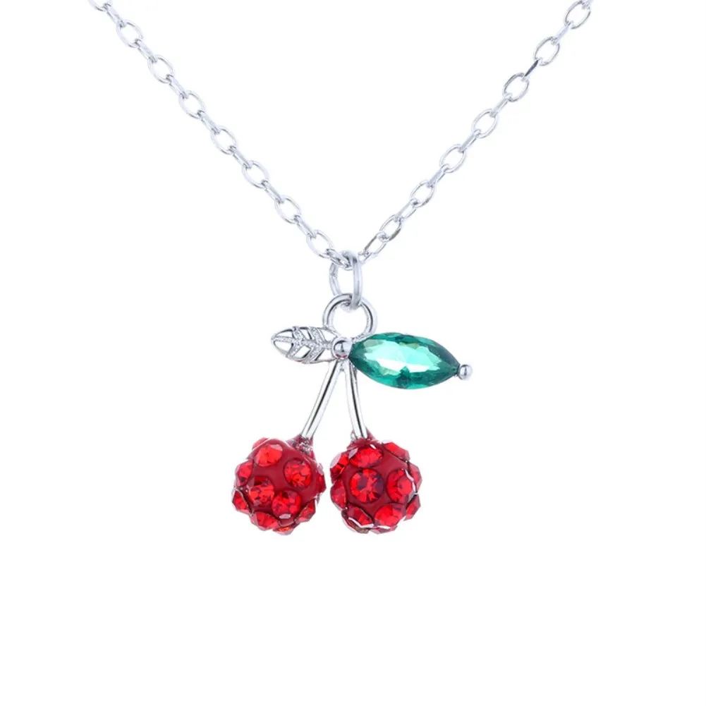

Sterling Silver Necklace Female Red Garnet Cherry Pendant Korean Version of The Girl Heart Sen Teochew Collarbone Chain