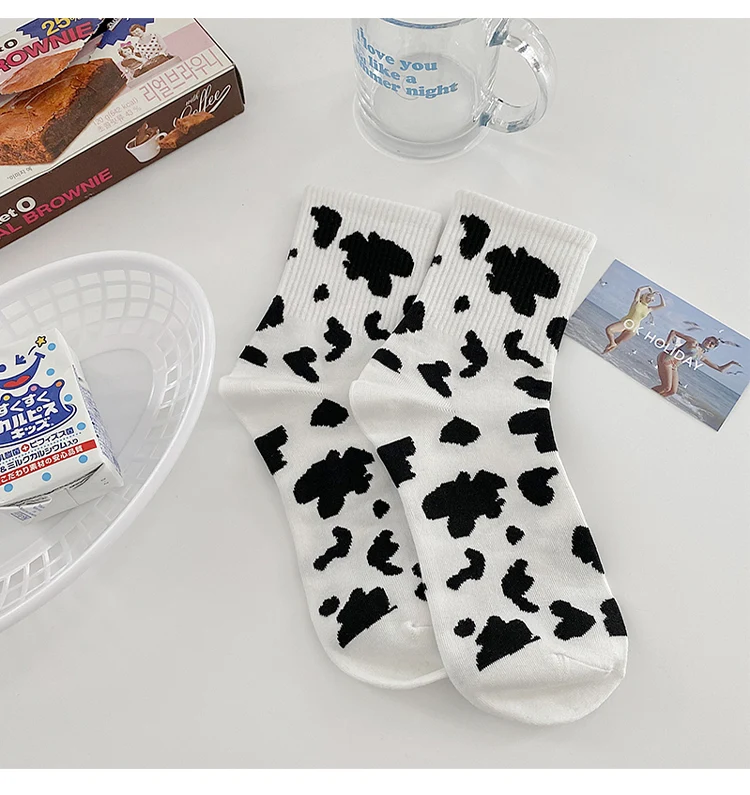 

Striped Socks Funny Cow Print White Cartoon Calcetines Cozy Harajuku Skarpetki Damskie Cute Animal Chaussettes Kawaii Happy Sock