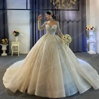dubai luxury tulle wedding dress for bride 2022 vintage ball gown sweetheart neck glitter sequin applique sweep train custom