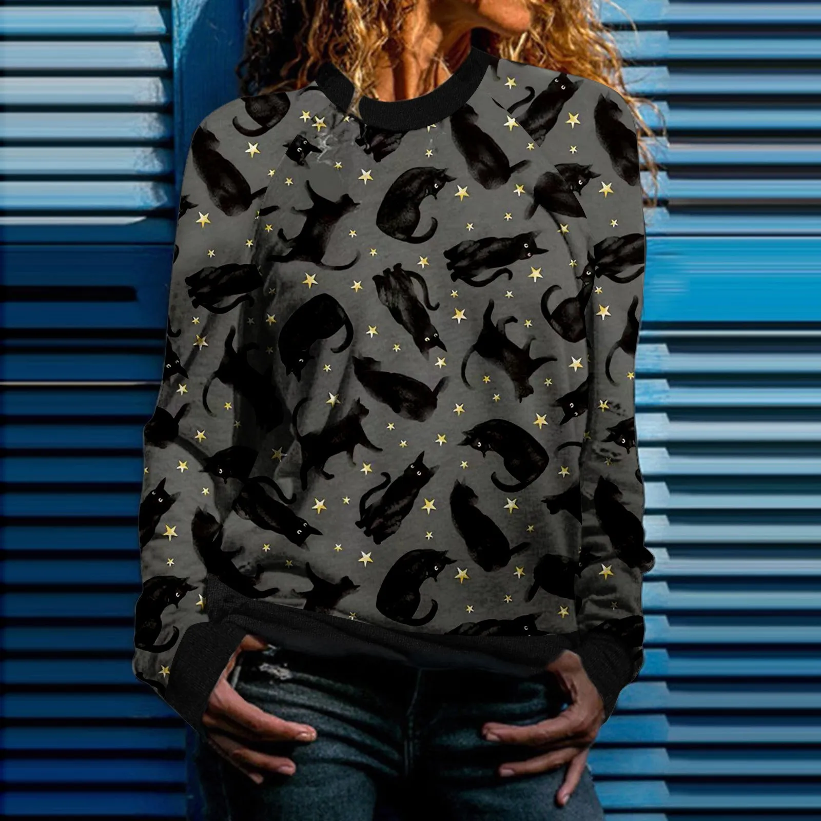 

Womens Casual Halloween Print Long Sleeve Round Long Sweatshirt Hoodies for Women Ladies Sweatshirts Size Large Skeleton Sweater