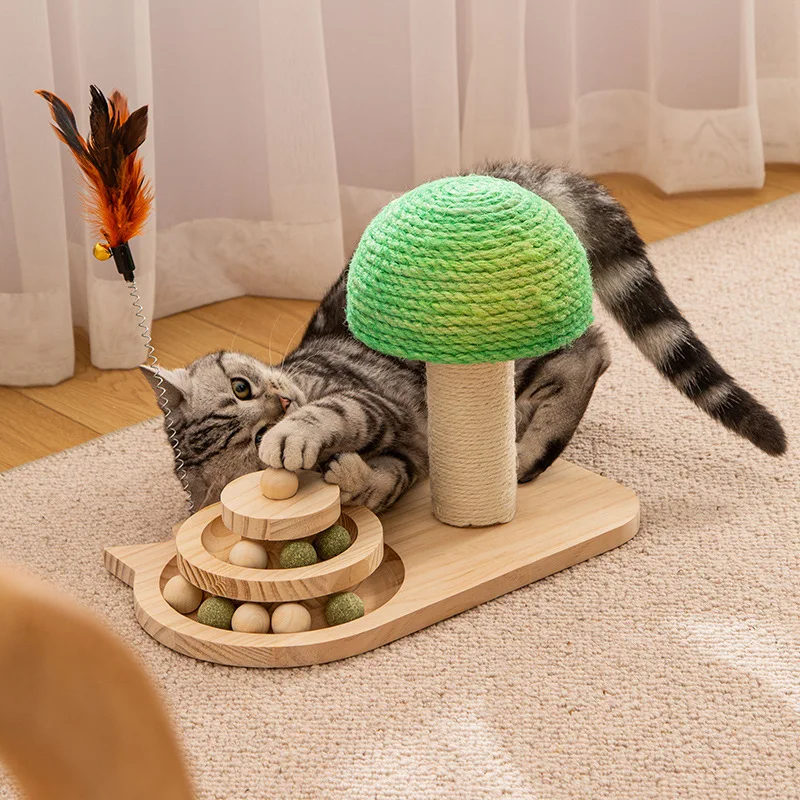 

New Sisal Ball Solid Wood Turntable Cat Toys Cat Scratching Board Claw Grinder Wear-resistant Scratcher Cat Furniture Supplies