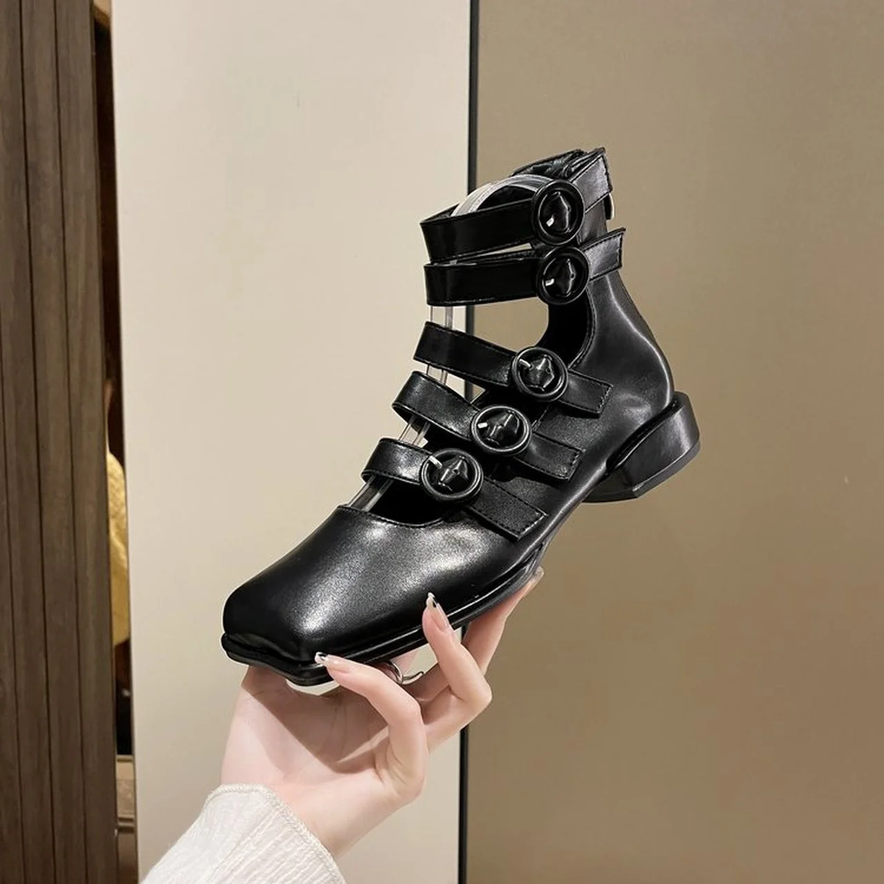 

Women's Sandals Casual Single Shoes Thick Heel Small Leather Shoes 2022 Fashion Mary Jane Shoes Beige black Zapatillas Mujer