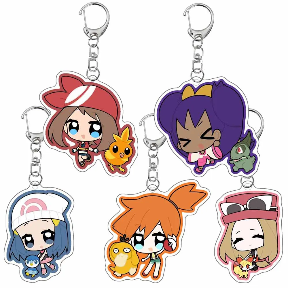 Покемон аниме мультфильм Piplup Psyduck Torchic Fennekin Dawn Misty May Iris Serena акриловый брелок кулон