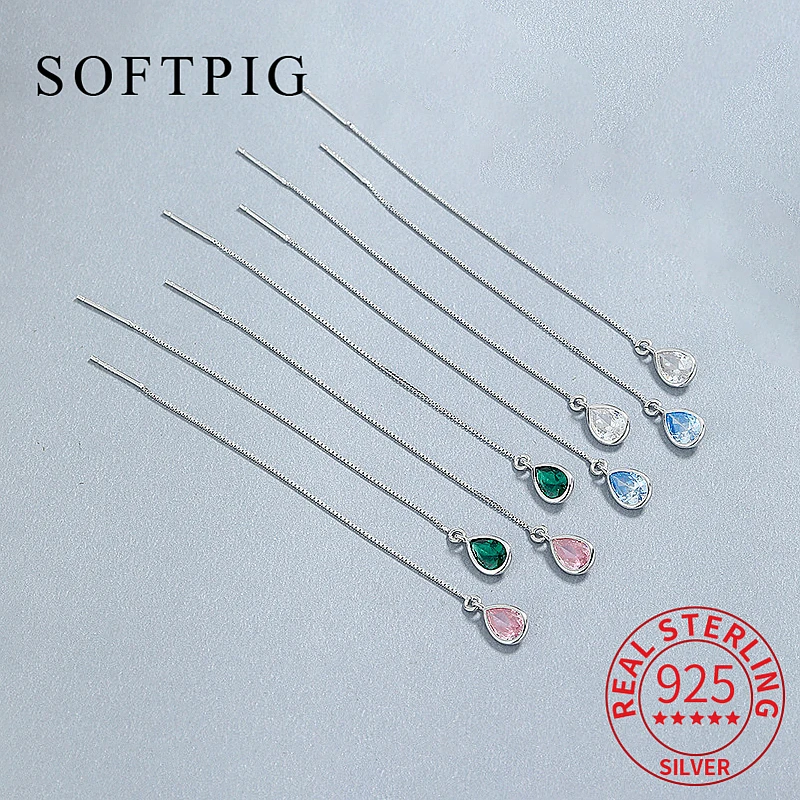 Женские серьги-подвески из серебра 925 пробы с цирконом