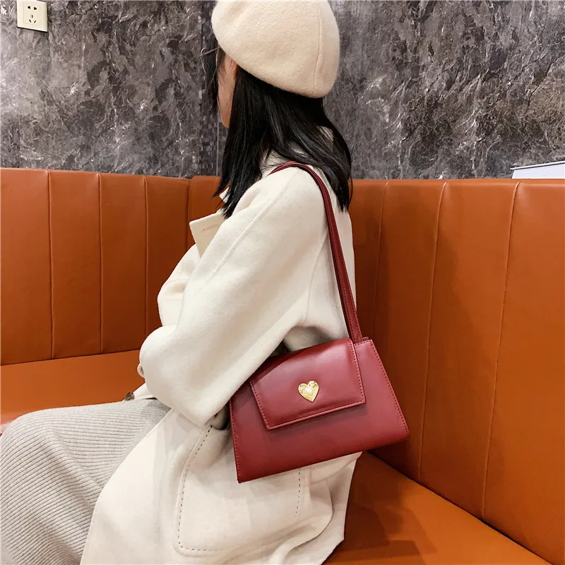 2023 Retro Women Portable Small Square Shoulder Bags Red Wine Ladies Underarm Bag Vintage PU Leather Female Tote Purse Handbags