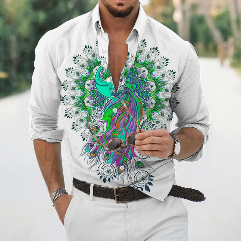New Fashion Men's Long Sleeve Shirts Hawaiian Casual Streetwear Tops Graffiti Ink Painting 3D Printing Spring and Autumn Tops