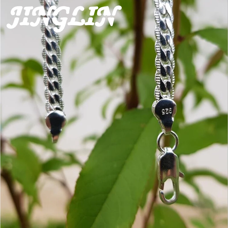 

JINGLIN 925 Sterling Silver 6MM Full Sideways Necklace Charm For Woman Man 45/50/55/60cm Silver Chain Fashion Wedding Jewelry
