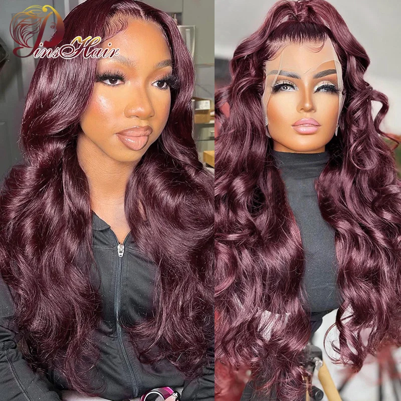 Burgundy Human Hair Body Wave Wigs For Women 13X4 Lace Front Human Hair Wigs PrePlucked Peruvian Transparent HD Lace Frontal Wig