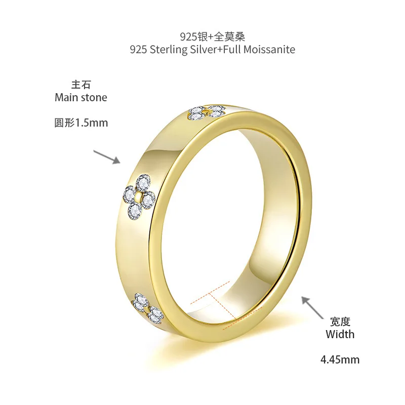 Фото M - JAJAJA 2ct 6x8mm Кольцо из камня Мосана D Цвет Четырехлистник Кольцо для влюбленных 925 Серебро 18 кг Свадебные украшения №5