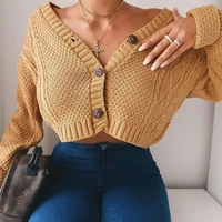new chic womens short cardigan sweater autumn twist knit short single breasted cardigan long sleeve twisted crochet top women