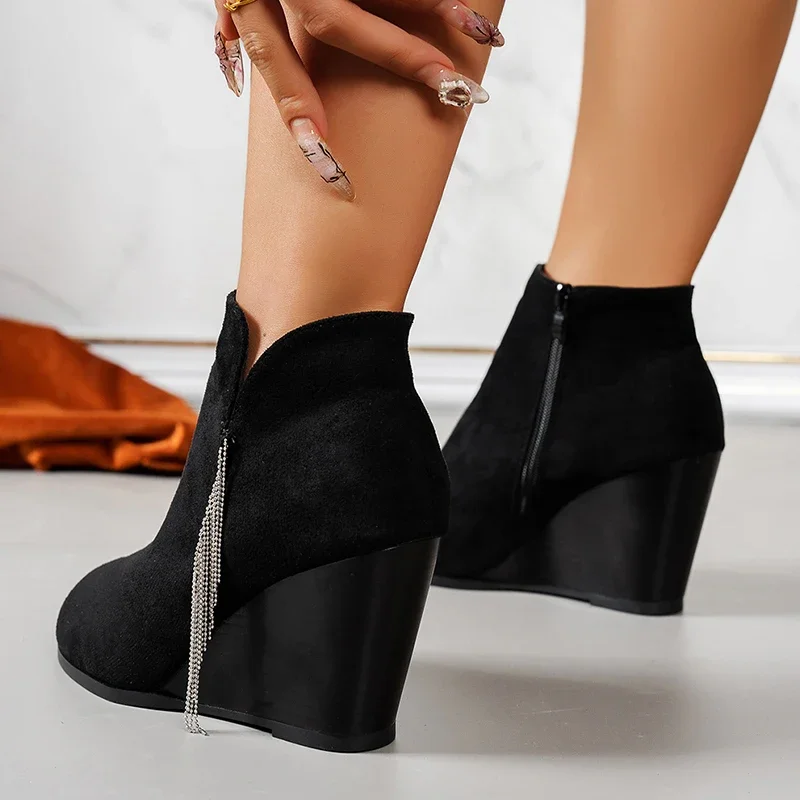 Женские замшевые зимние ботильоны на высоком каблуке дизайнерская пикантная