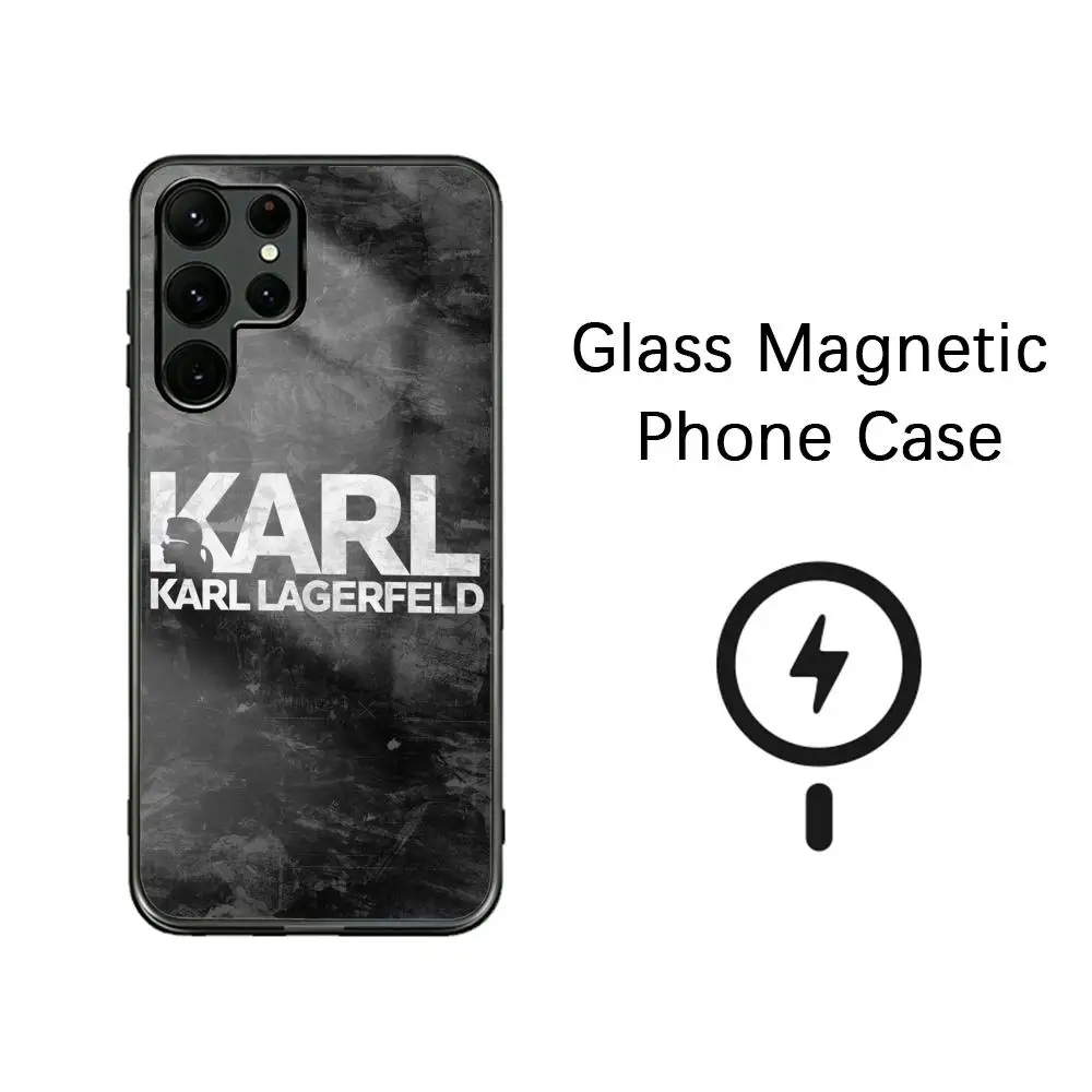 Фото Элитный чехол для телефона с изображением кота Карла Лагерфельда для Samsung S26 S25 S24 S23 S22 S21 S20 Plus Ultra Note20, стеклянный магнитный чехол №1
