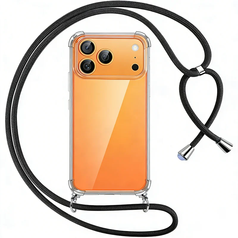 Противоударный мягкий силиконовый чехол с ремешком для iPhone 17 Air 17 16 15 14 13 12 11 Pro Max, защита от царапин и падений, тонкий, легкий (art.: 3920d981c7e42) - 3920d981c7e42