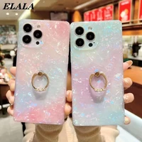 luxury square shell pattern cover for iphone 13 pro max 11 12 phone case marble soft imd fundas with ring holder stand capa