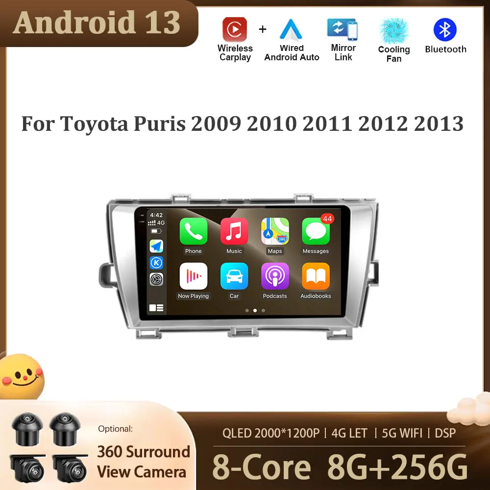 

Android 13 для Toyota Puris 2009 - 2013 GPS-навигатор Экран Автомобильный мультимедийный радио видеоплеер аудио стерео 4G LET DSP Carplay