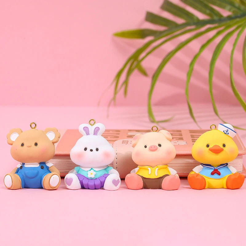 

Animal Keychain Cartoon Cute Resin Duck Pig Rabbit Small Car Bag Pendant For Jewelry Making DIY Handmade Pendant Accessories