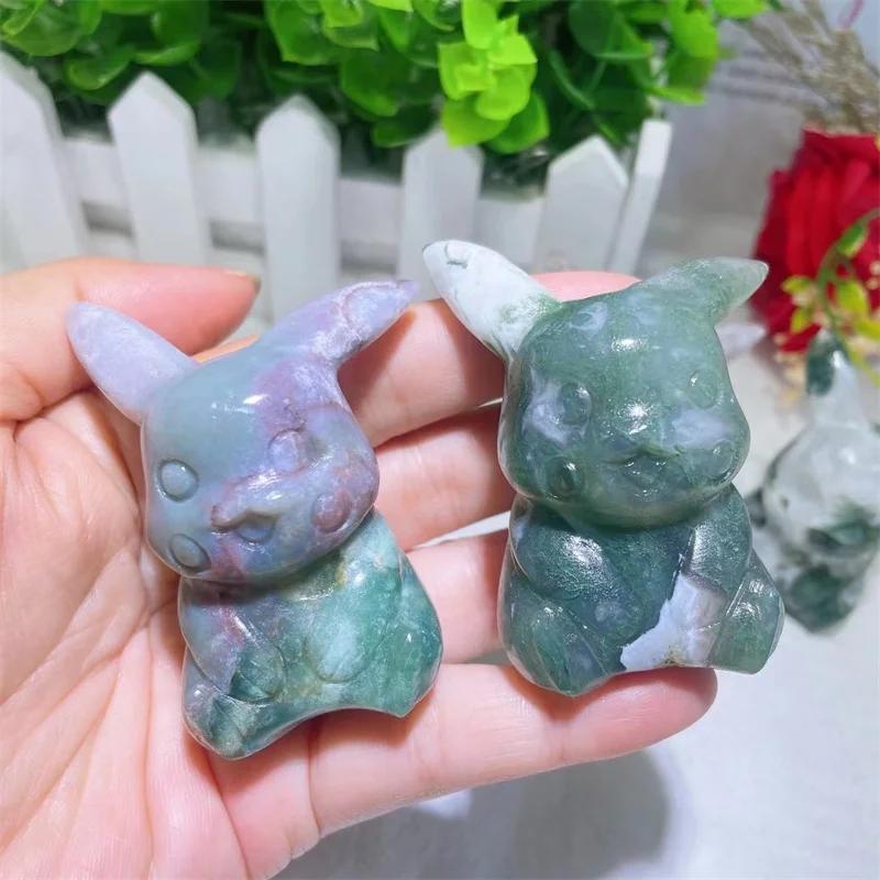 

Natural Ocean Jasper Crystal Cartoon Carved Fancy Polished Animal Carvings Healing Stones Home Decor Ornament Crafts 1pcs
