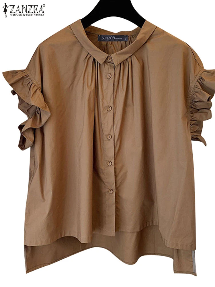 ZANZEA женские летние топы с рюшами и короткими рукавами корейская мода