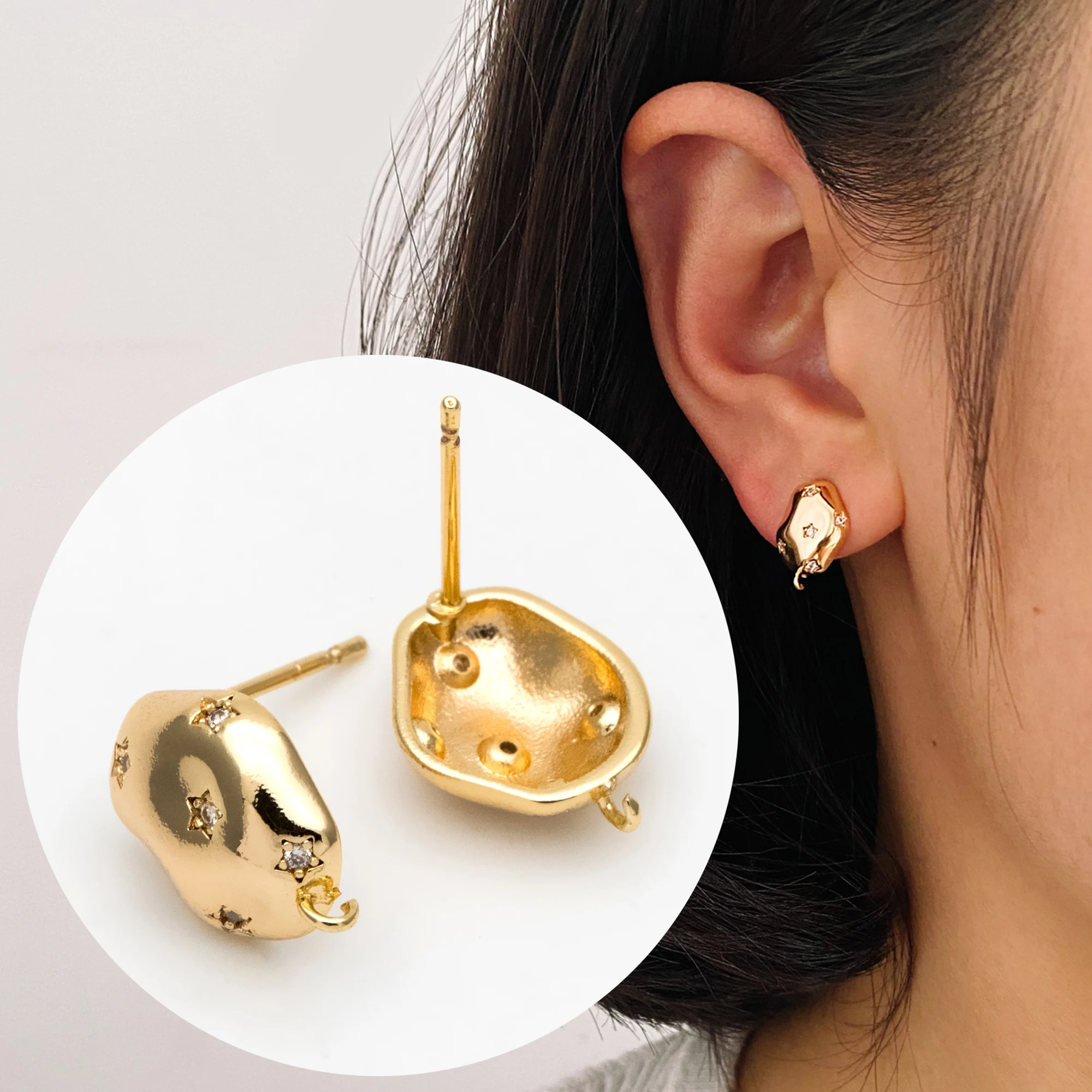

4pcs CZ Paved Star Irregularity Earring, Dainty Earrings, Geometric Earring Studs (#GB-2987)