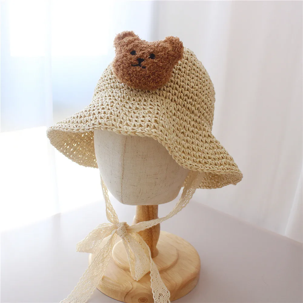 

Bear Straw Baby Hat for Newborn Cute Girl Boy Cap From 0-3 Years New Born Accessories Babies Stuff Kids Summer Outdoor Sun Hat