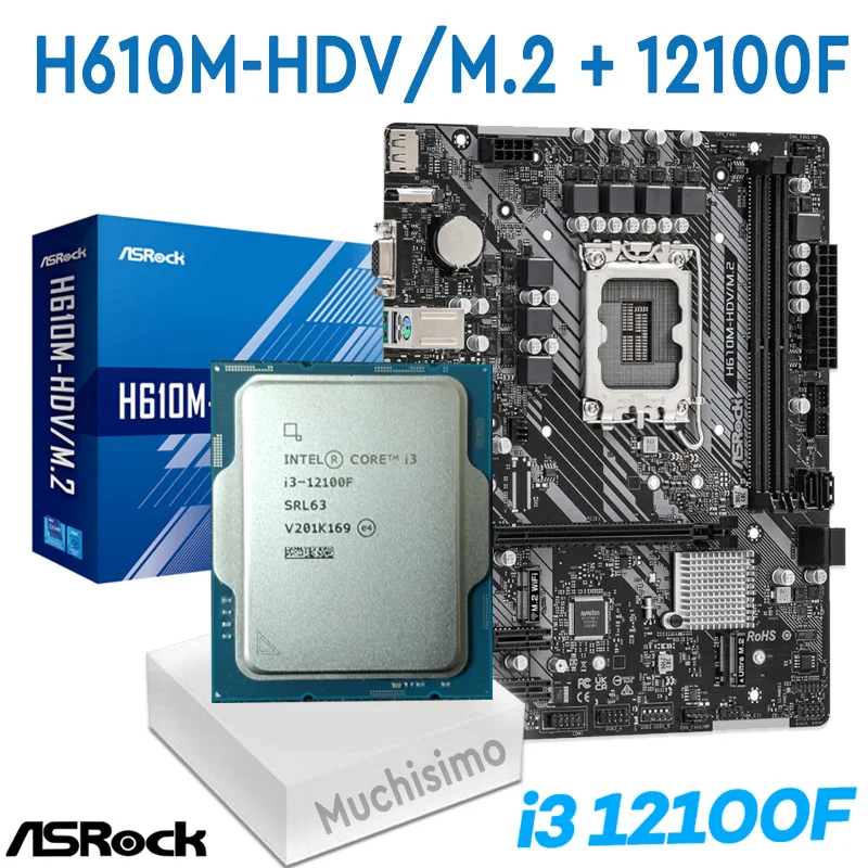 

ASRock H610M-HDV/M.2 LGA1700 Motherboard + i3 12100F CPU Combo i3 Intel H610 Mainboard i3 12100F CPU Motherboard Kit DDR4 New