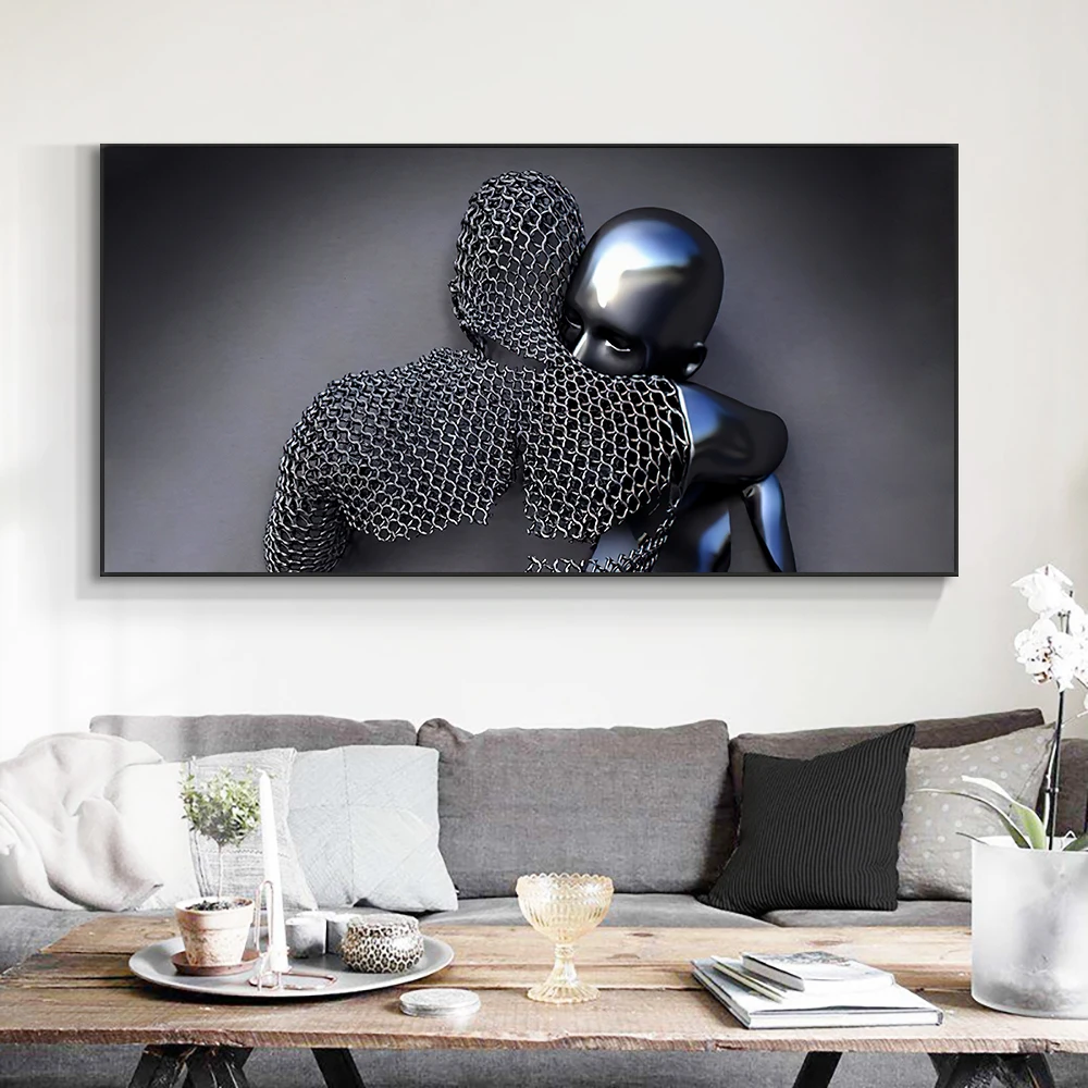 

Love Art Statue Poster Print Wall Picture Nordic Couples Metal Figure Sculpture Wall Art Canvas Painting for Living Room Decor