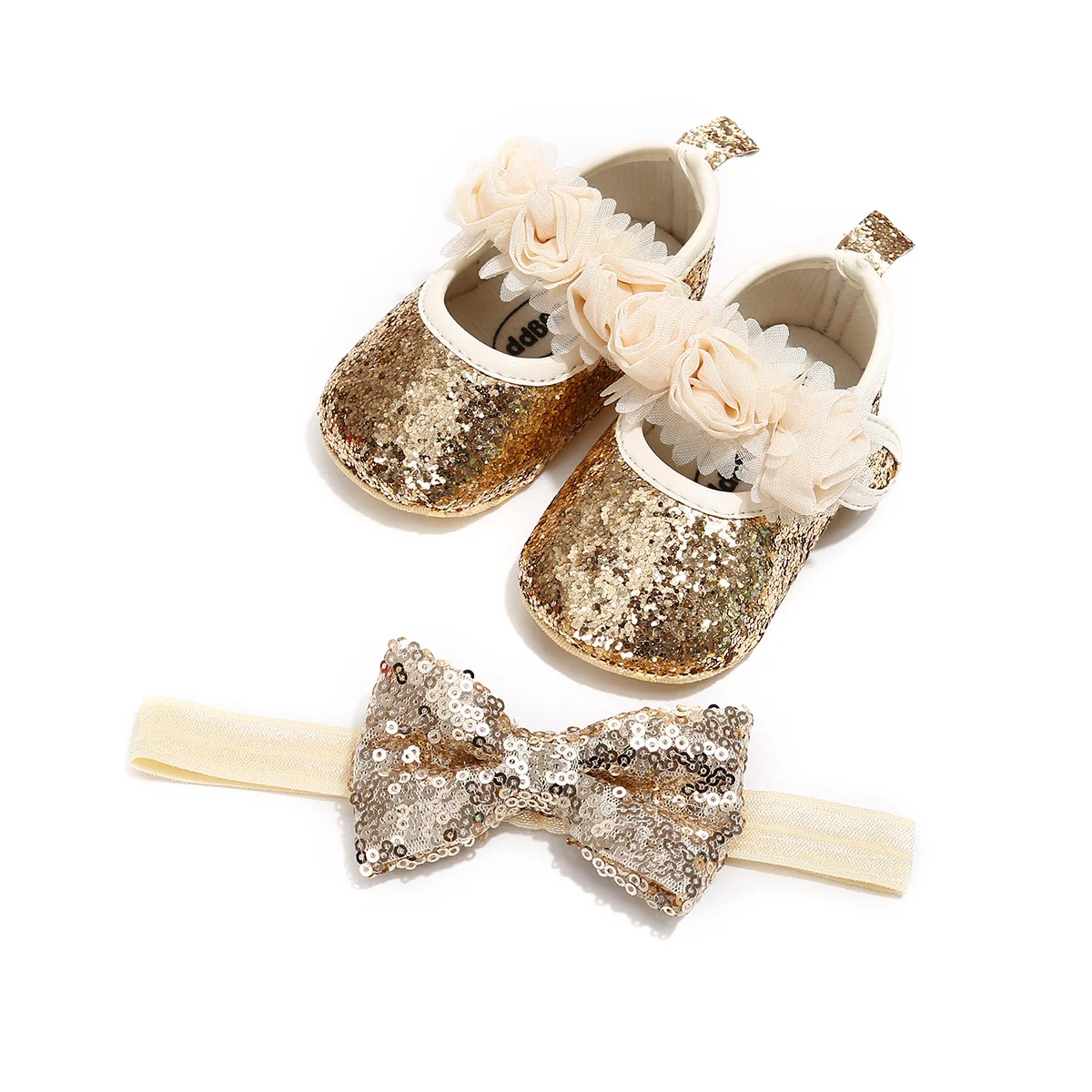 

Sequins Baby Girls Shoes Leather Toddler Newborn Baby First Walker Bow-knot Soft Sole Hook Loop Flower Bling Princess Shoe