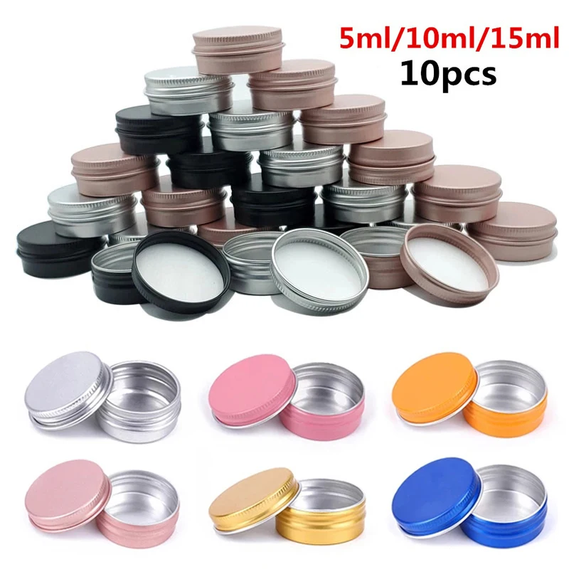 

10PCS 5/10/15ML Mini Round Empty Aluminum Tin Storage Lid Jars for Cosmetic Spices Tea Can Organizer Cream Lipstick Ointment