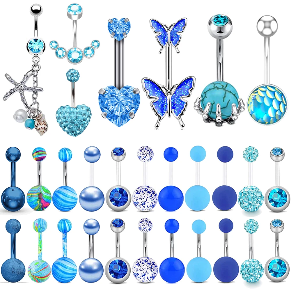 

14G Stainless Steel Navel Belly Button Rings Women Fashion Belly Button Ring Piercing Body Piercings Jewelry Blue 857