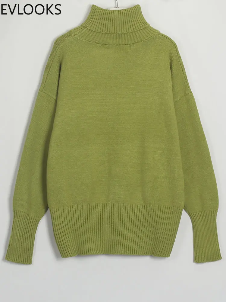 

Fatika Autumn Winter Women Sweater Long Sleeve Casual Green Turtleneck Pullover Femme Warm Knitting Jumpers