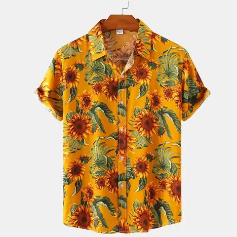 Рубашка мужская с принтом подсолнухов, модная пляжная майка, гавайский праздничный Топ, вечерняя одежда, лето 2022